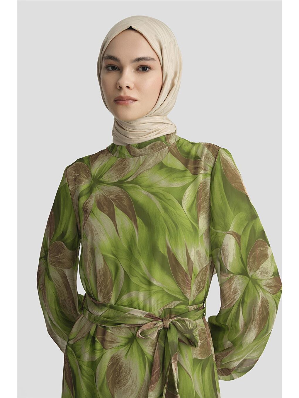 Desenli Elbise 25Yd4022 Yeşil-3