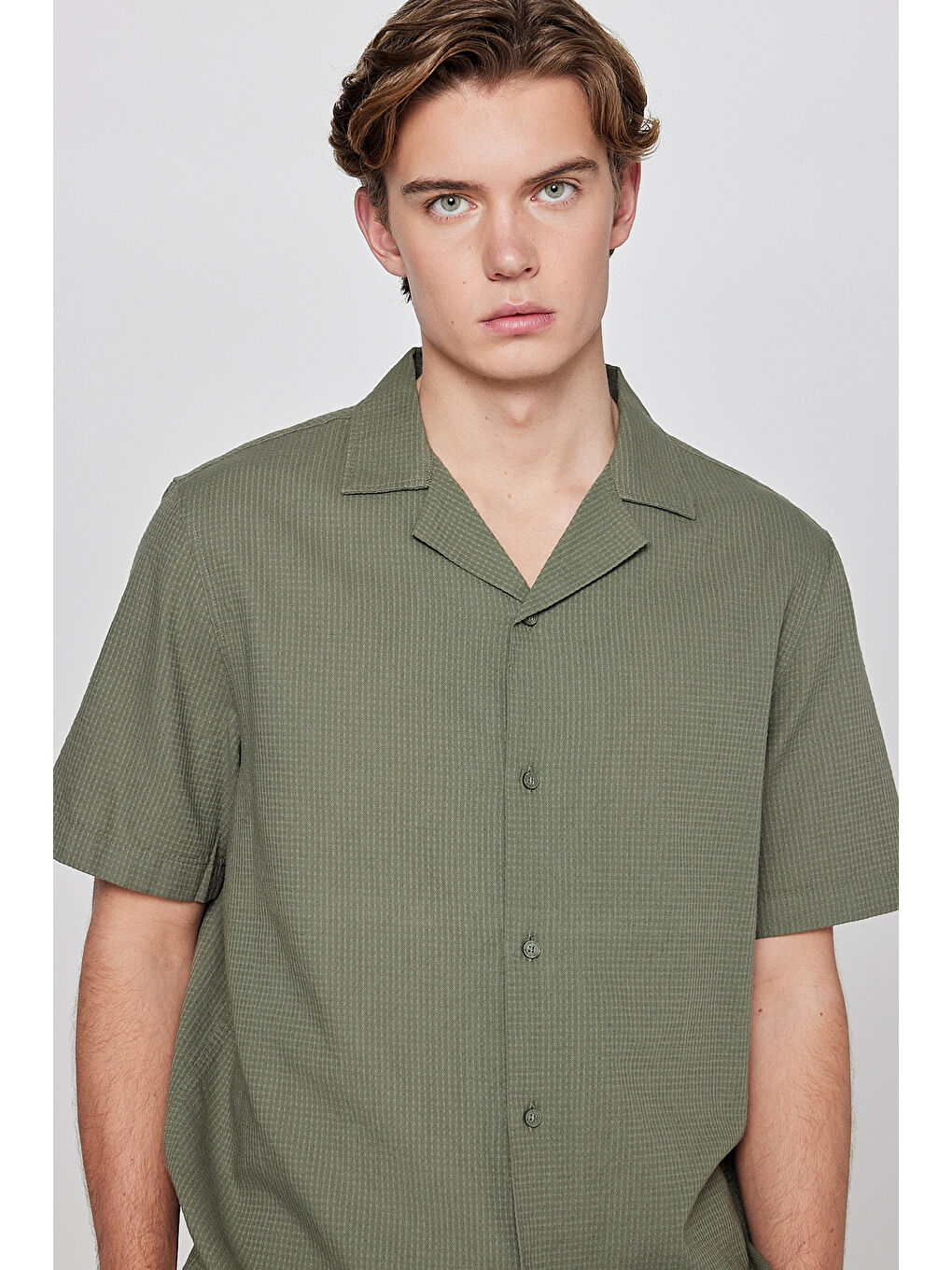 Haki Resort Yaka Kısa Kollu Gömlek-3