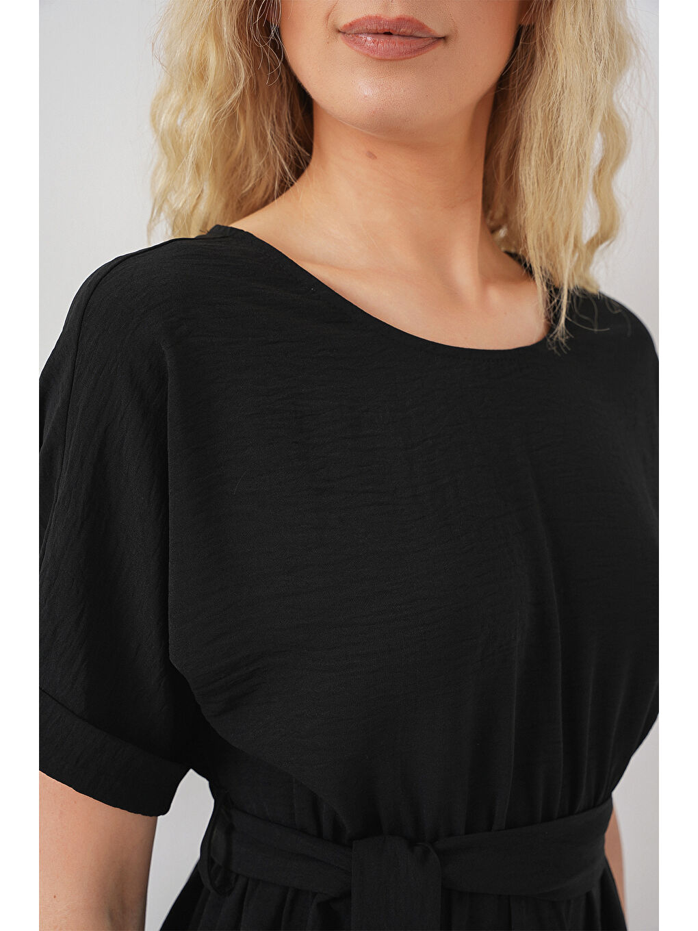 Kadın Kısa Kol Mini Ayrobin Elbise 2572 - Siyah-3