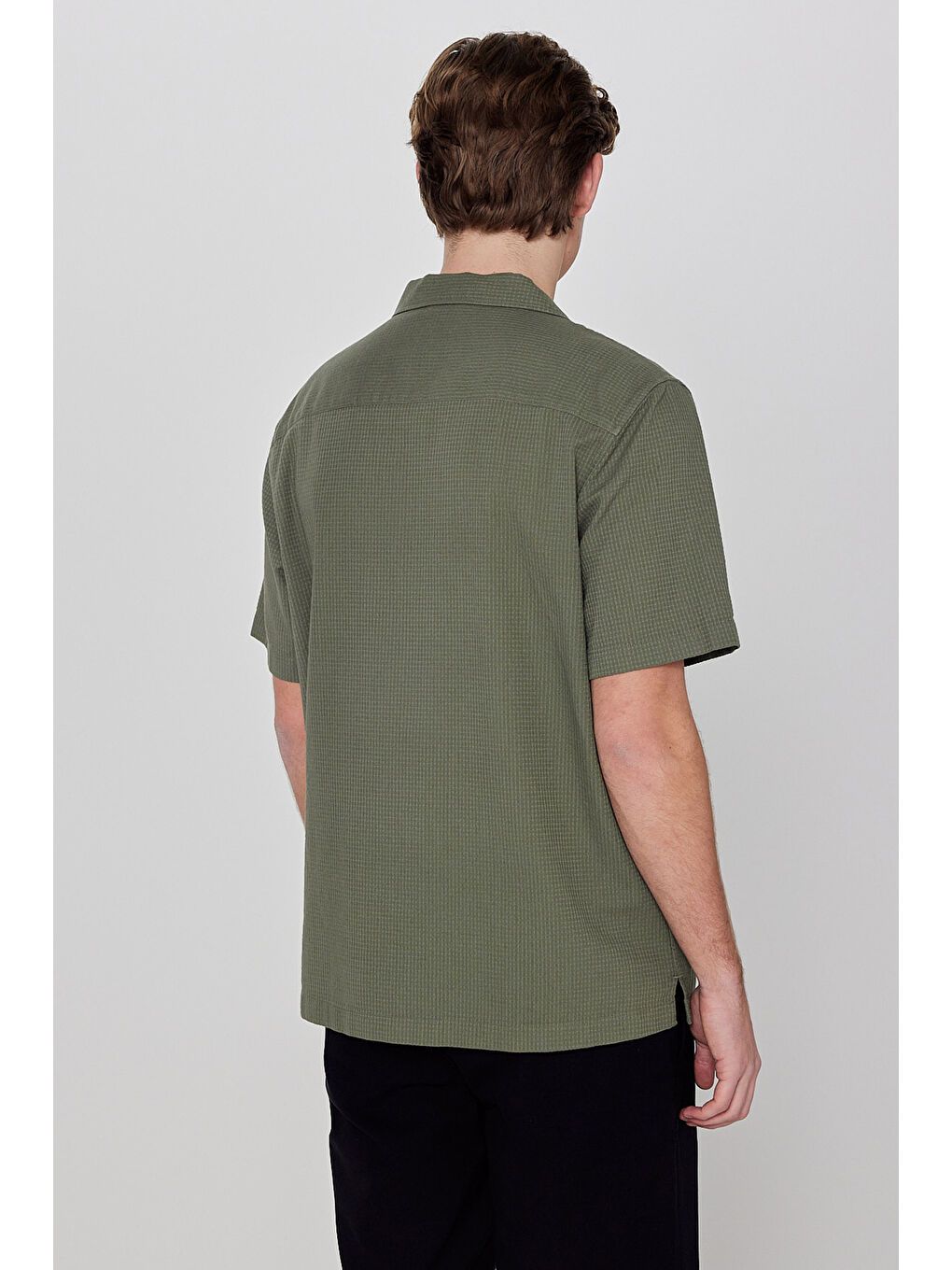 Haki Resort Yaka Kısa Kollu Gömlek-4