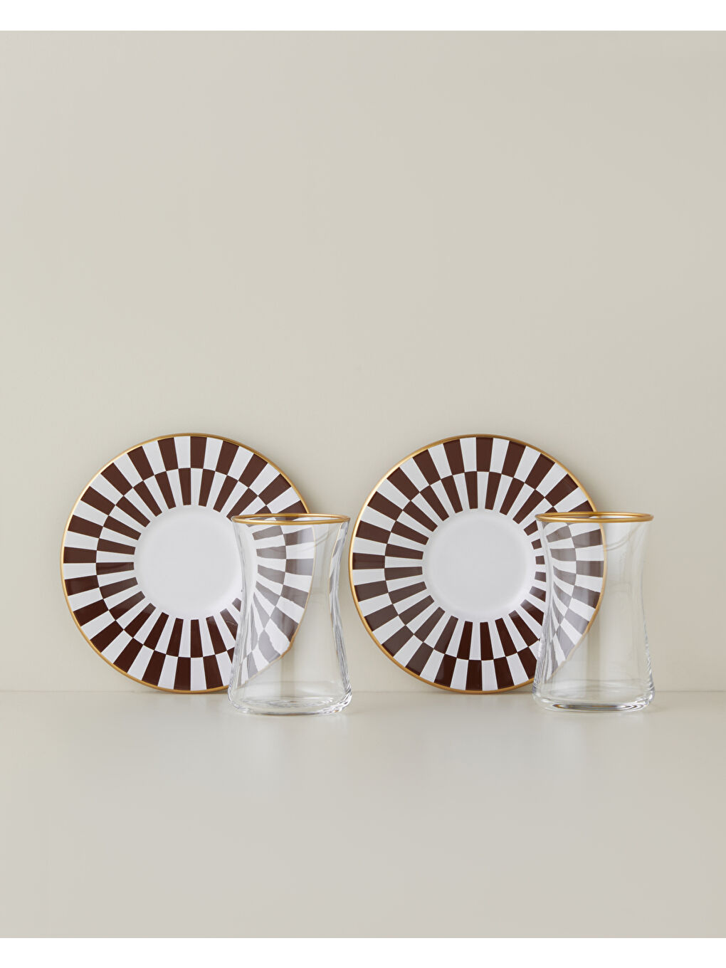 Emberly Cam 4 Parça 2 Kişilik Çay Seti 165 ml Kahverengi-Gold-1