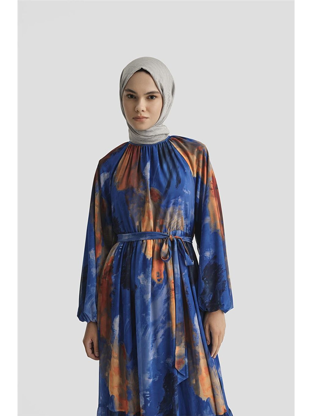 Desenli Elbise 25Yd4016 Mavi-1