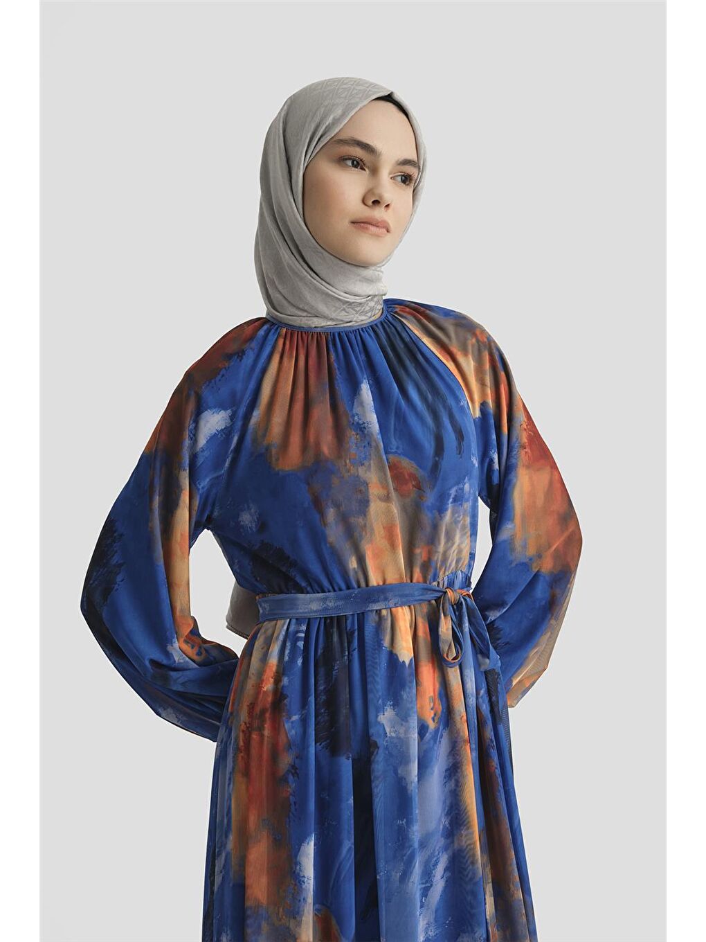 Desenli Elbise 25Yd4016 Mavi-2