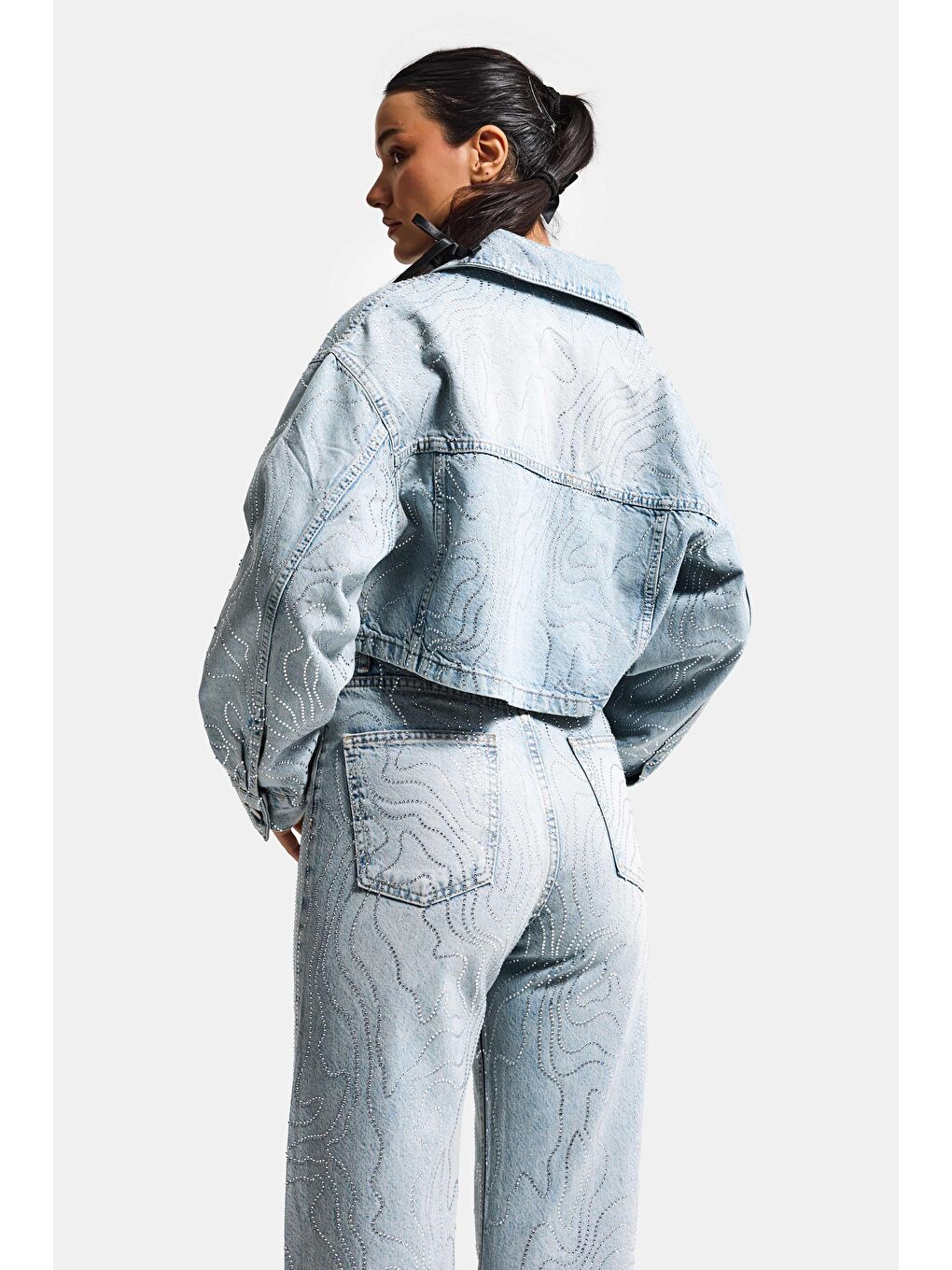 Mavi Kadın Jean Rengi T-4s6-32 Crop Fit Taş Detaylı Özel Tasarım Denim Ceket-3