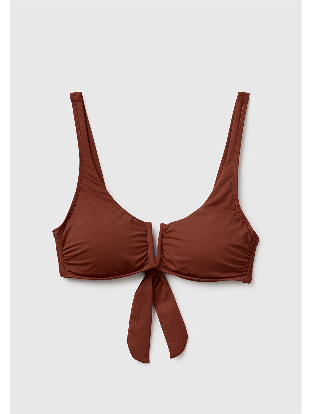 Kadın Koyu Kahverengi Arkası Fiyonklu Çıkarılabilir Pedli Bikini Üstü