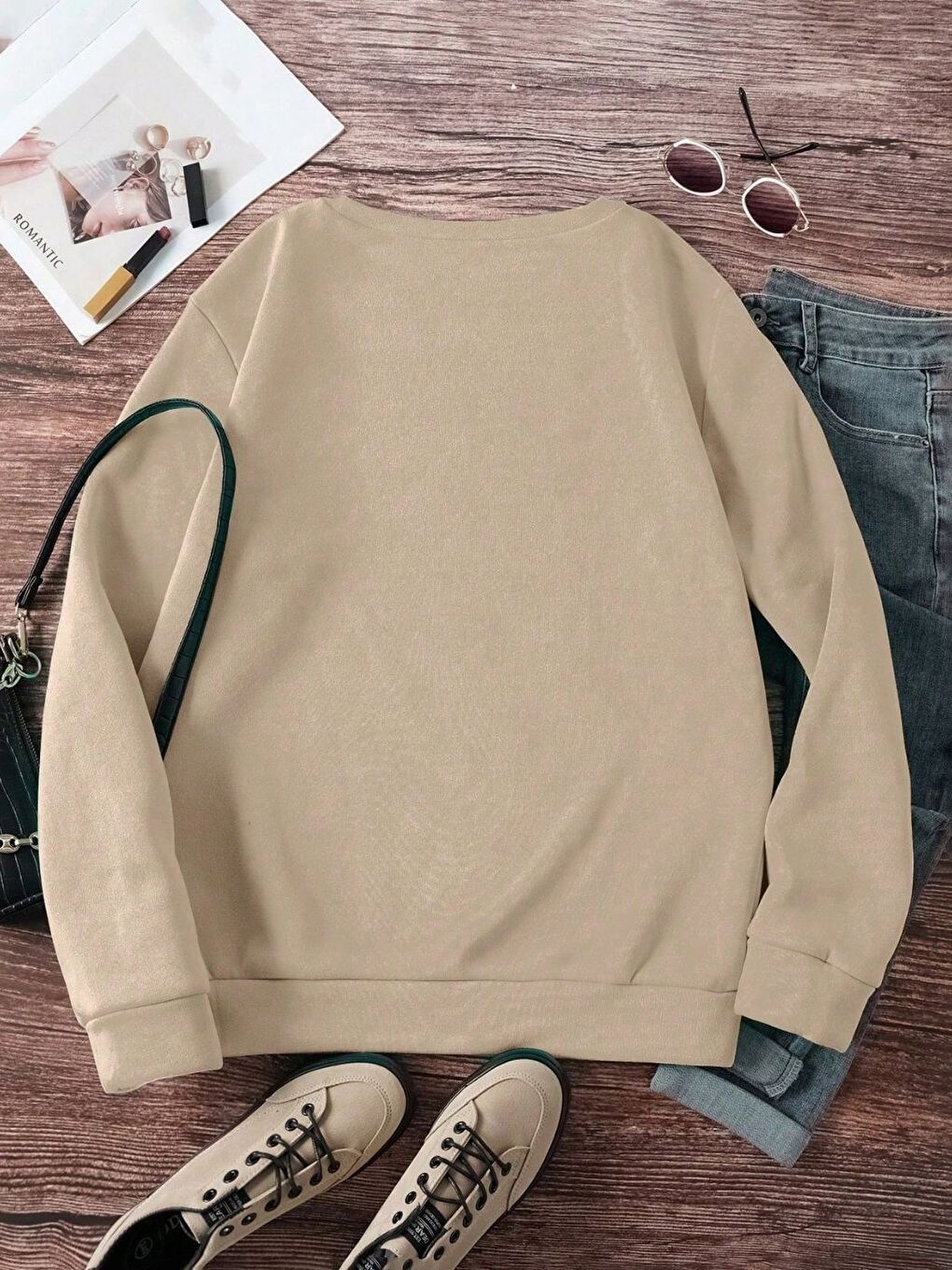 Bej Believe Yılbaşı Baskılı Oversize Bisiklet Yaka Sweatshirt-2