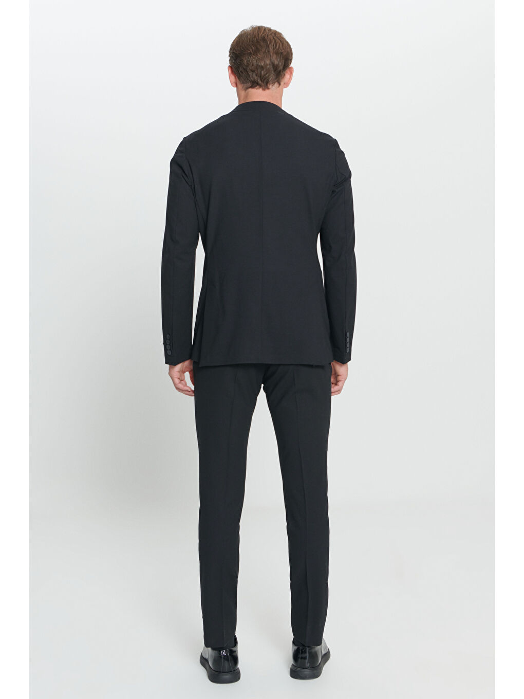 Erkek Siyah Slim Fit Dar Kesim Mono Yaka Yünlü Takım Elbise-6