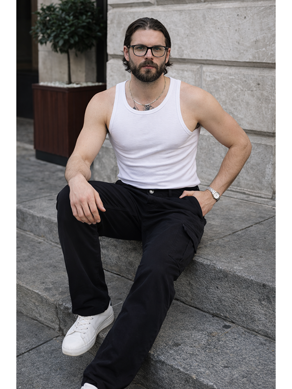 Erkek Günlük Kargo Cep Siyah Baggy Pantolon-4