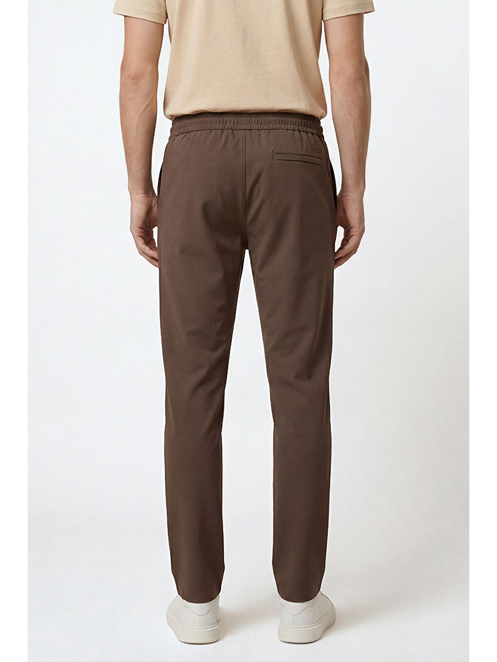 Erkek Kahverengi Jogger Slim Fit Dar Kesim Yan Cepli Beli Bağlamalı Pantolon-4