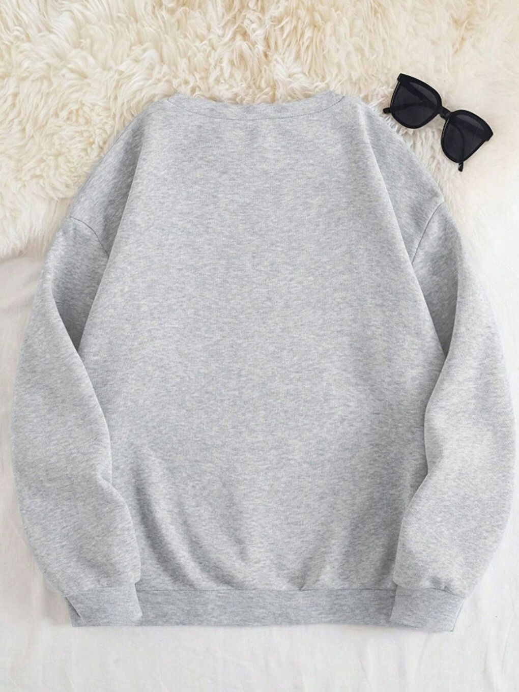 Gri Believe Yılbaşı Baskılı Oversize Bisiklet Yaka Sweatshirt-1