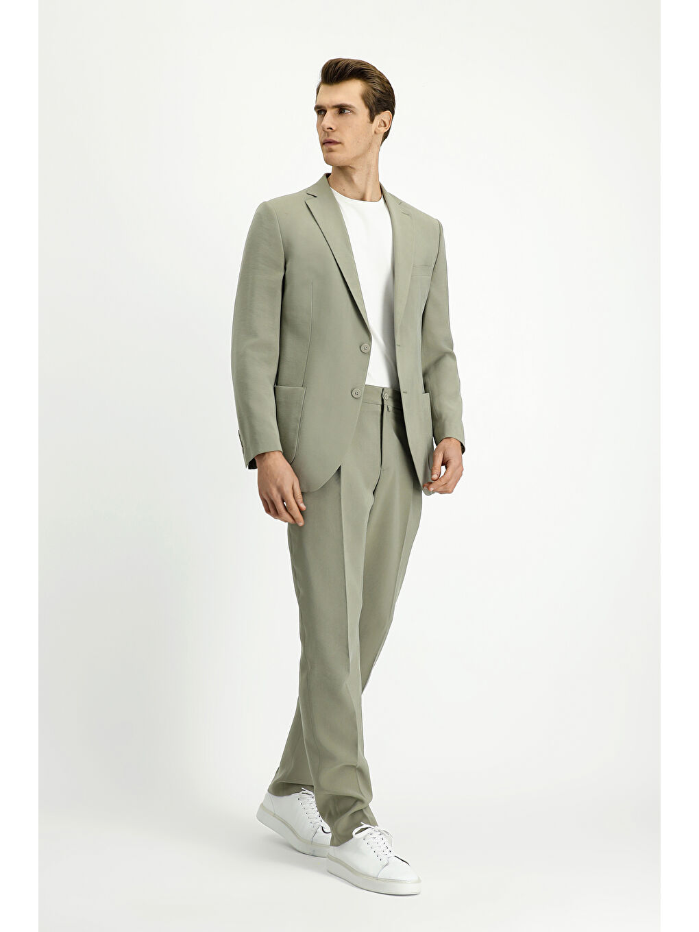 Haki 6 Drop Regular Fit Standart Kesim Beli Lastikli Torba Cep Modal Karışımlı Takım Elbise