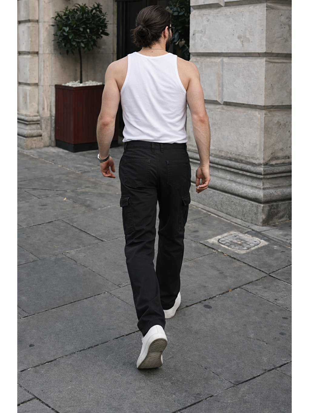 Erkek Günlük Kargo Cep Siyah Baggy Pantolon-5