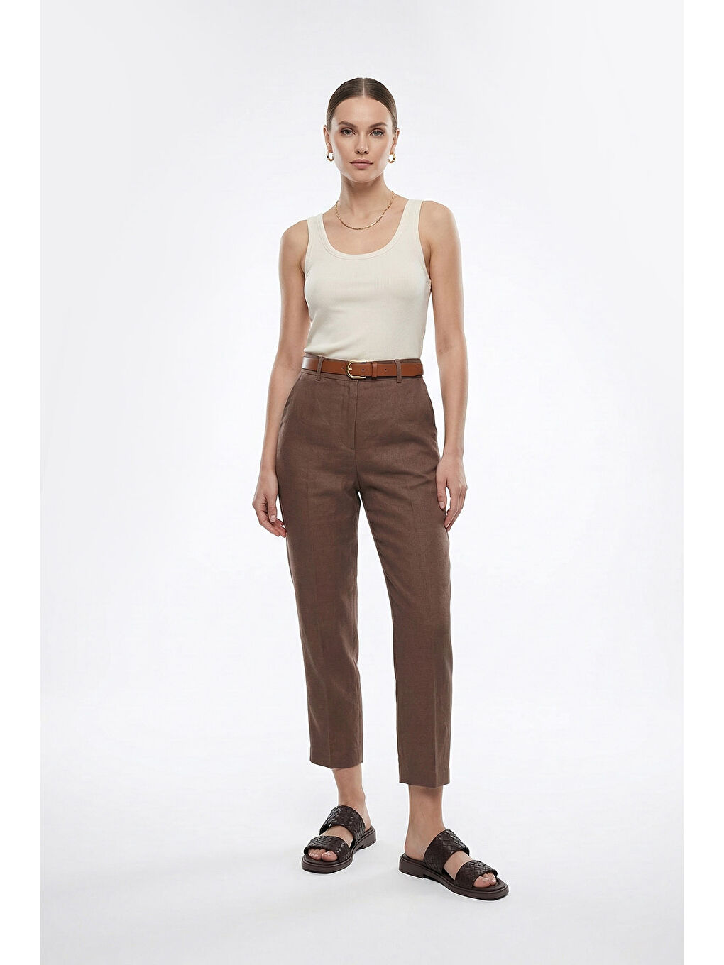 Kahverengi Kadın KAHVERENGİ Çift Bantlı Günlük Terlik-2