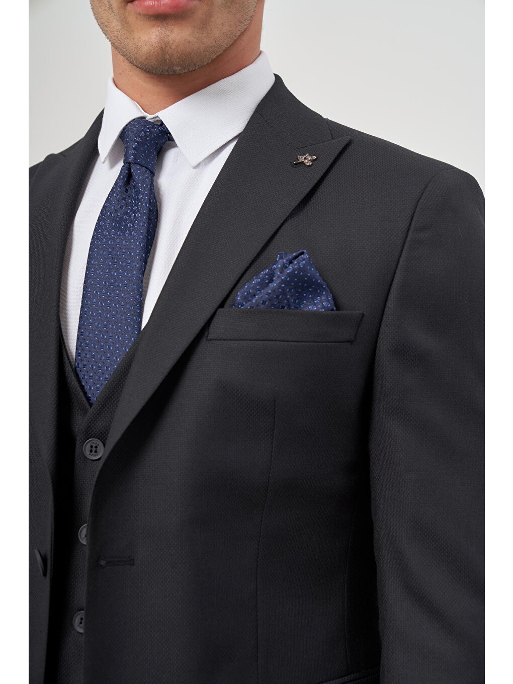 Koyu Lacivert Kılıç Yaka Yelekli 6 Drop Slim Fit Classic Takım Elbise 1001245155-2