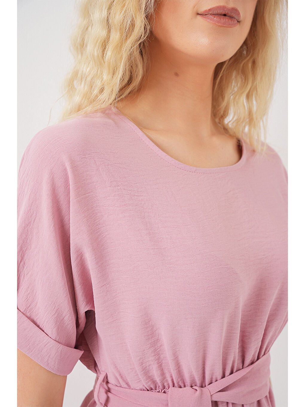 Pembe Kadın Kısa Kol Mini Ayrobin Elbise 2572 - Pudra-4