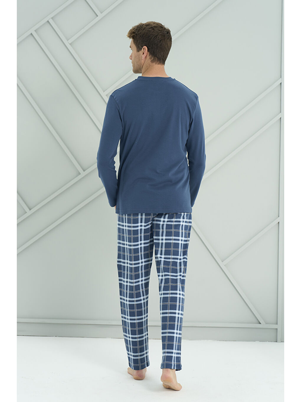 Erkek Interlok Penye Uzun Kol Pijama Takımı 2234 Petrol03-1