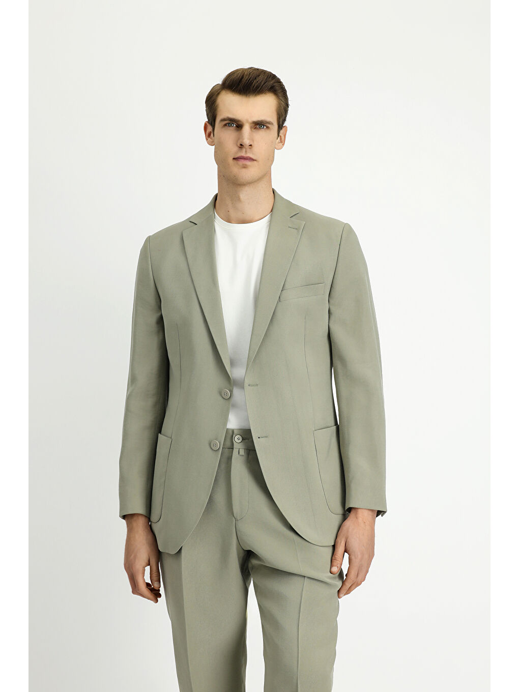 Haki 6 Drop Regular Fit Standart Kesim Beli Lastikli Torba Cep Modal Karışımlı Takım Elbise-2