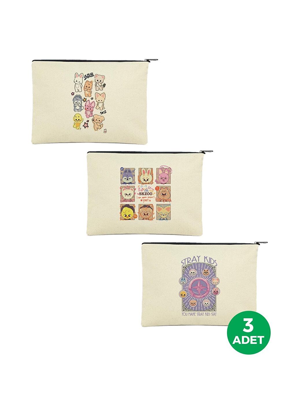 Bagg 3'lü SKZ Serisi Baskılı Kanvas Clutch