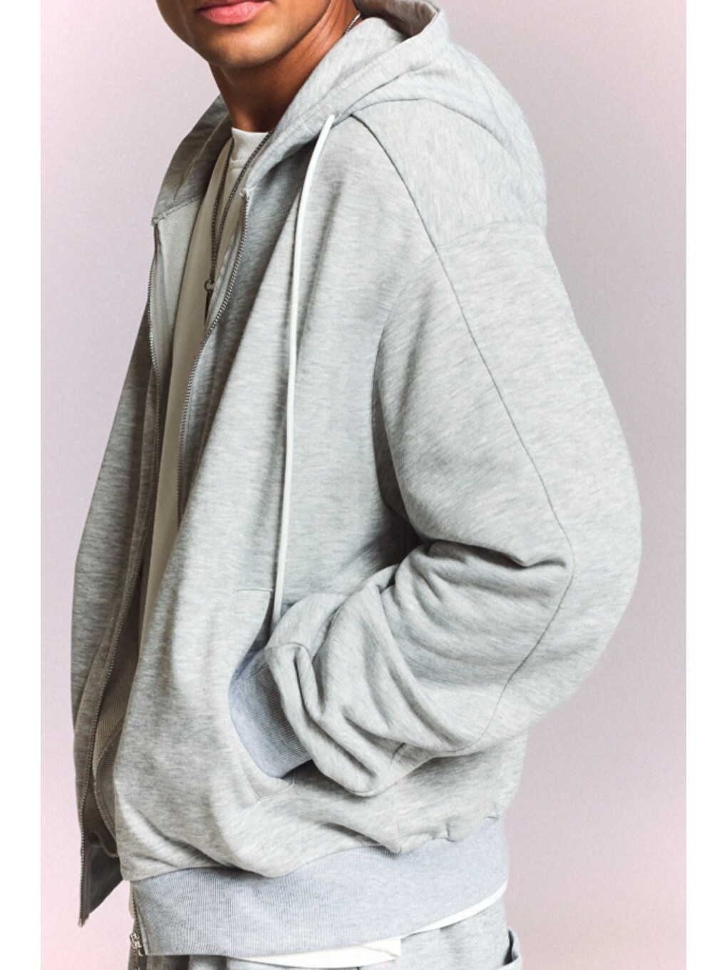 Gri Erkek 3 İplik Şardonlu Regular Fermuarlı Kapüşonlu Sweatshirt – Kalın Kışlık Hoodie-3
