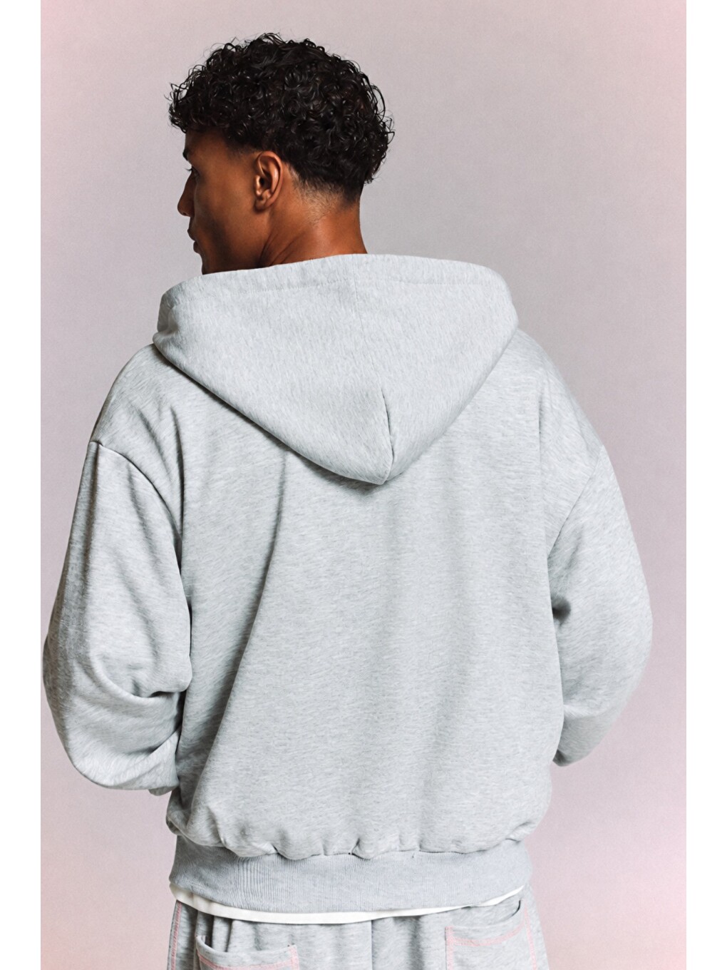 Gri Erkek 3 İplik Şardonlu Regular Fermuarlı Kapüşonlu Sweatshirt – Kalın Kışlık Hoodie-4