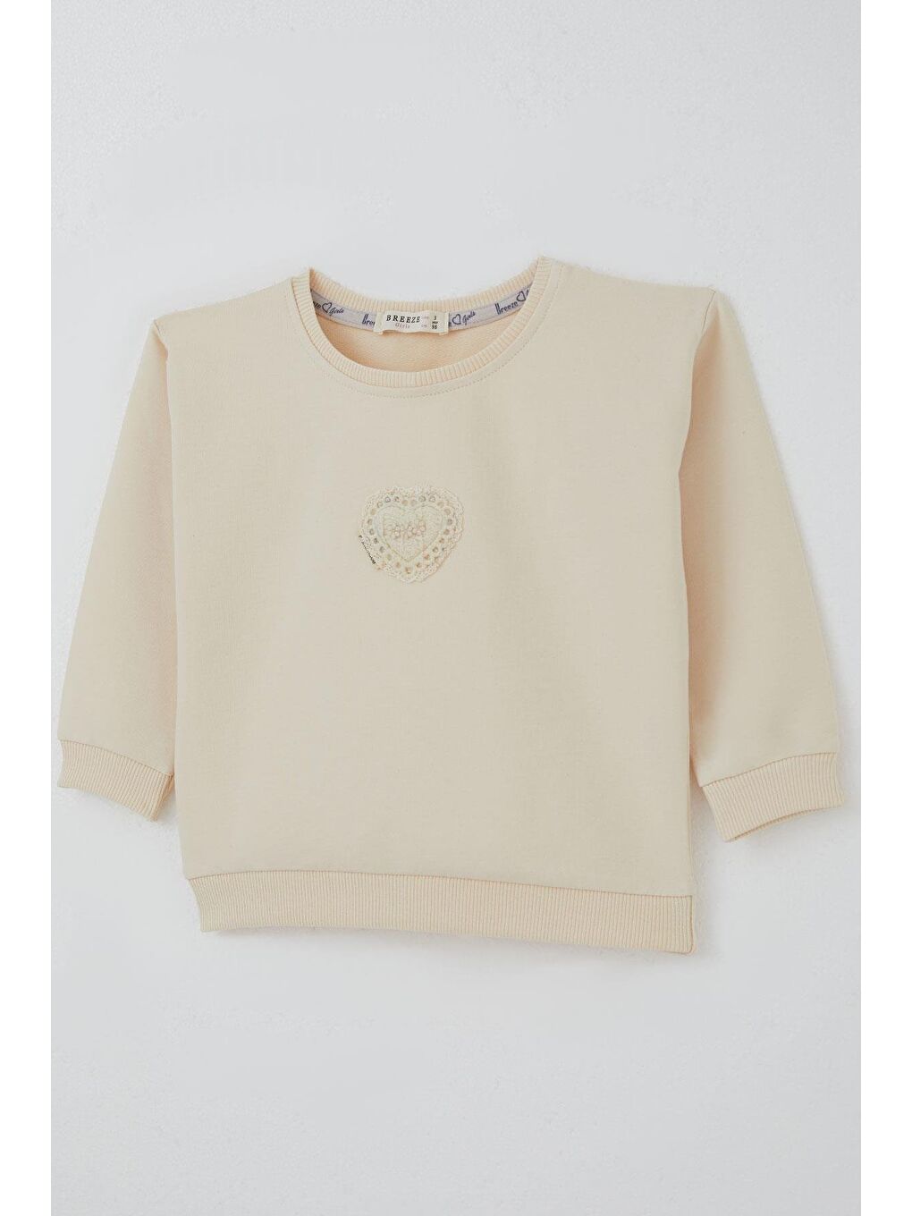 Ekru Kız Çocuk Sweatshirt Güpürlü Kalp Arma Detaylı Krem (2-6 Yaş)-3