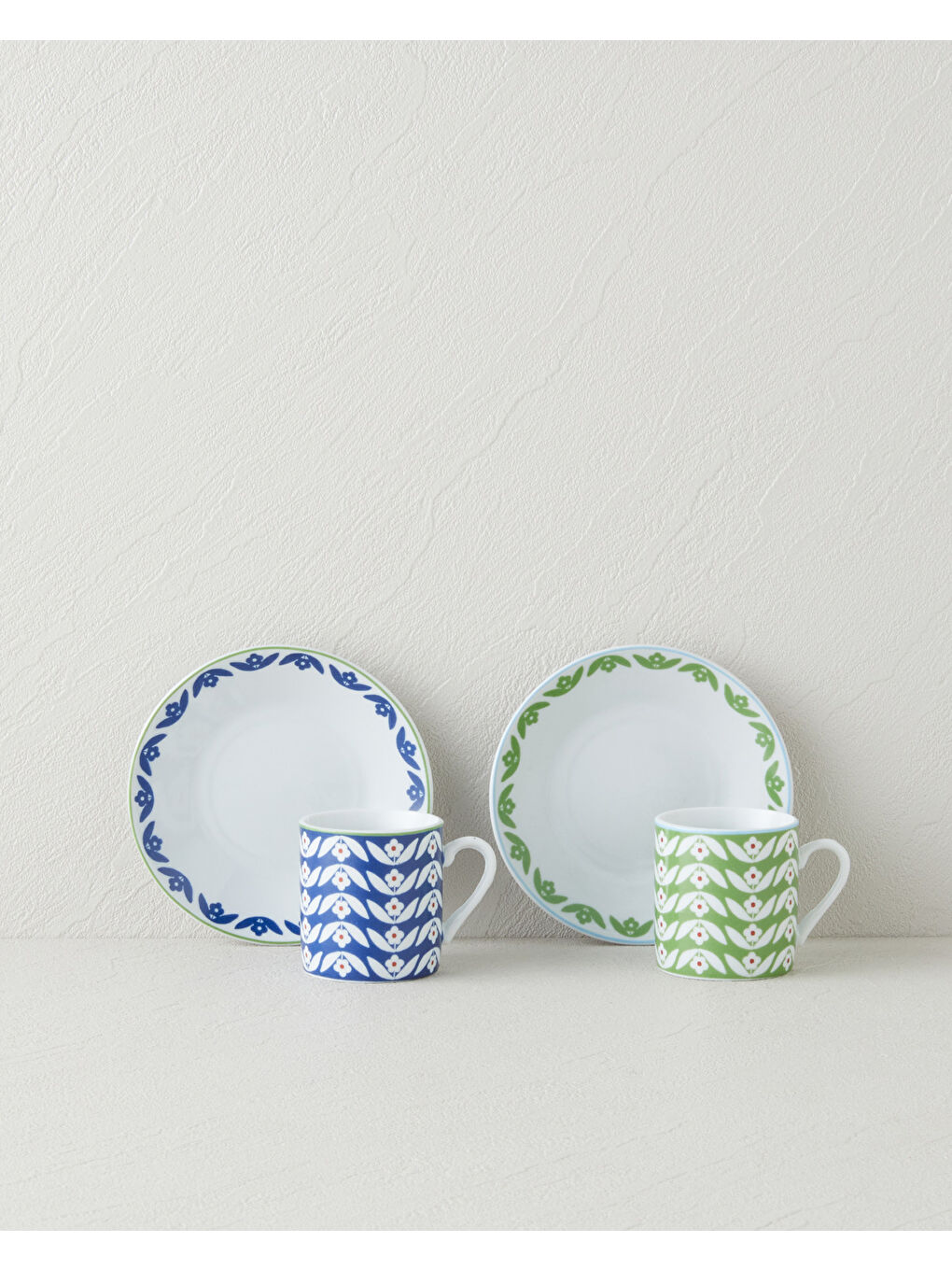 Nixie Flowery Porselen 12 Parça 6 Kişilik Kahve Fincan Takımı 80 ml Yeşil-Mavi