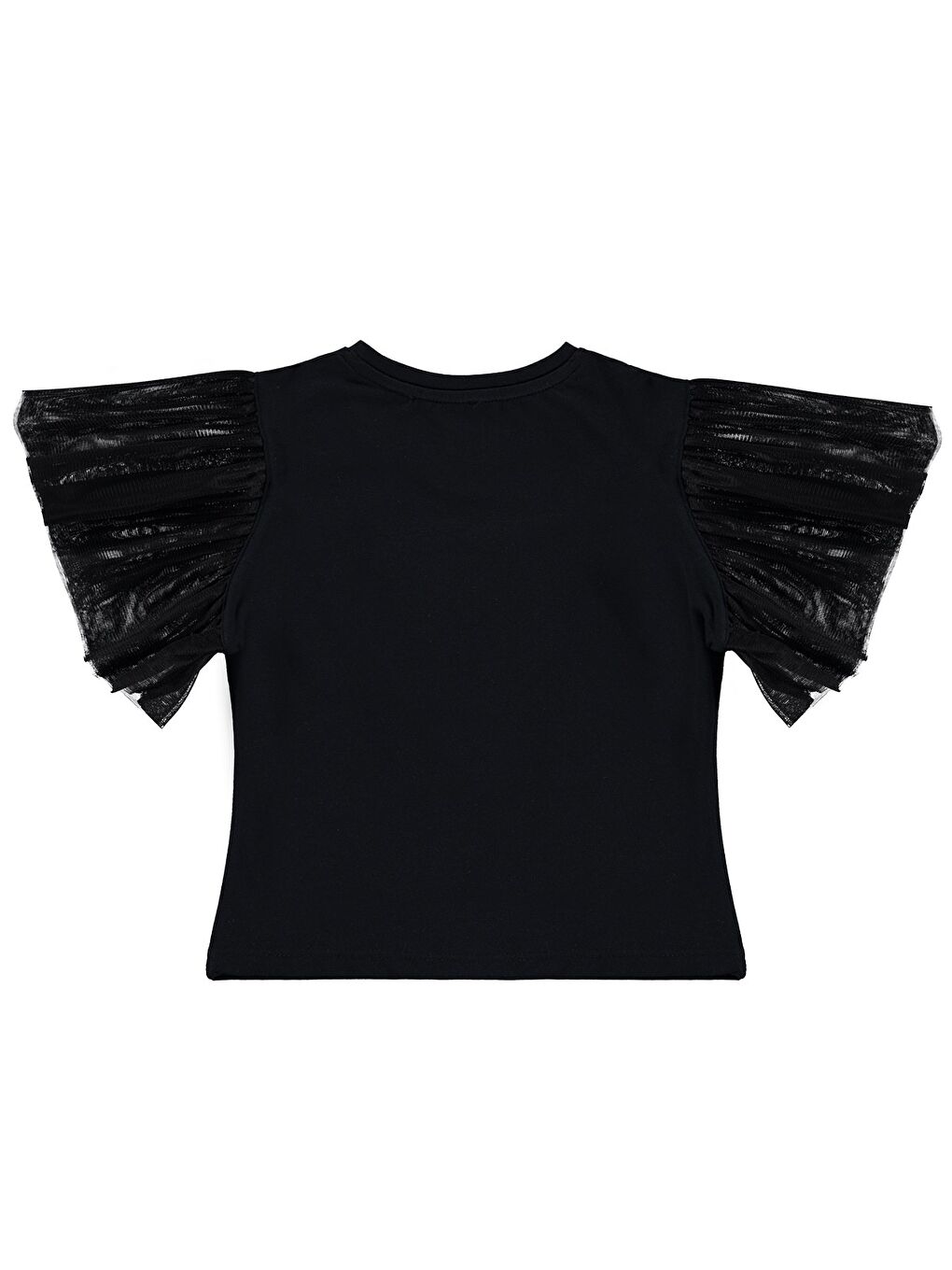 Girls Kolları Tüllü 4-9 Yaş Tişört - Siyah-1