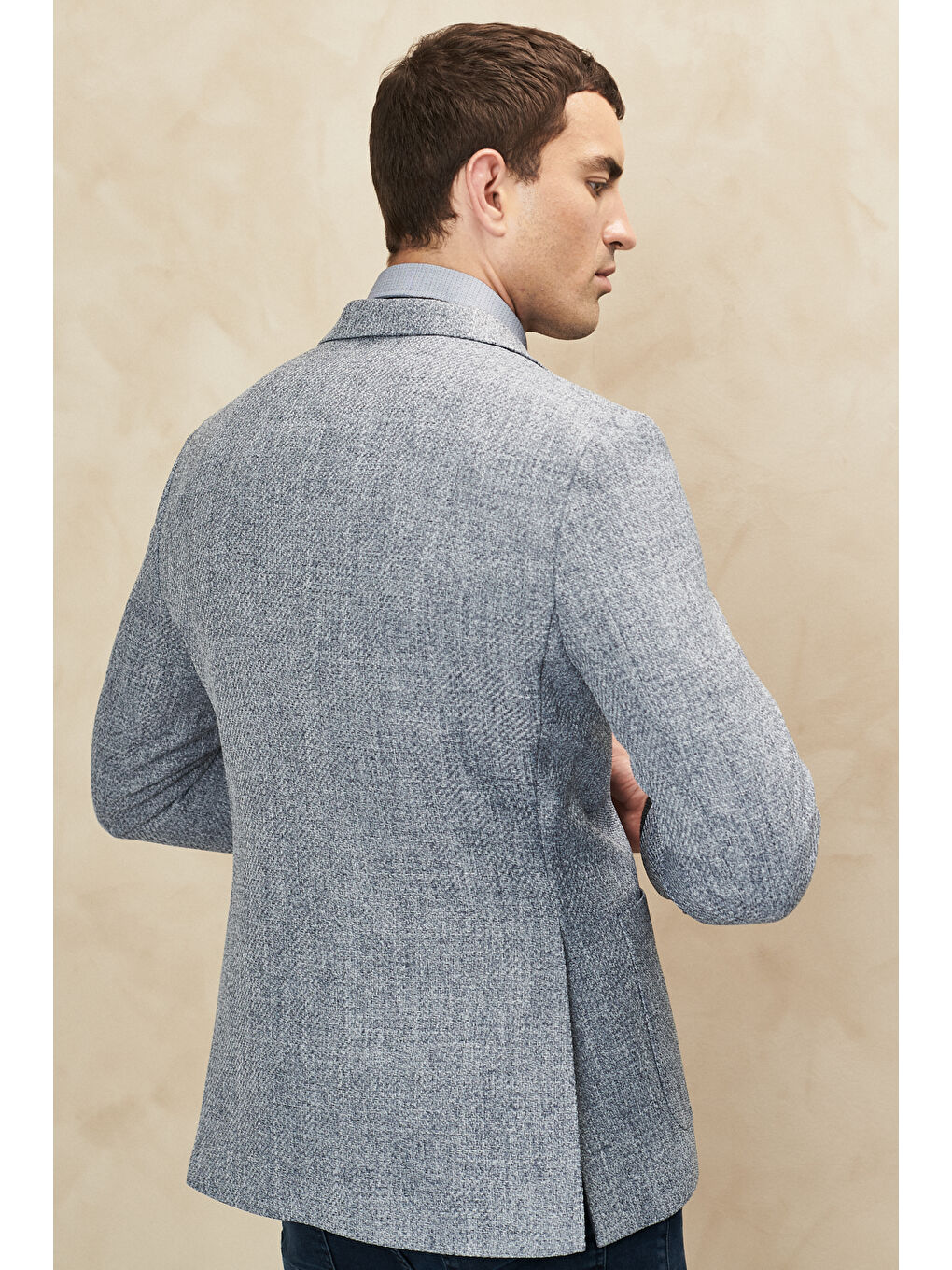 Erkek Antrasit Slim Fit Dar Kesim Mono Yaka Desenli Ceket-4