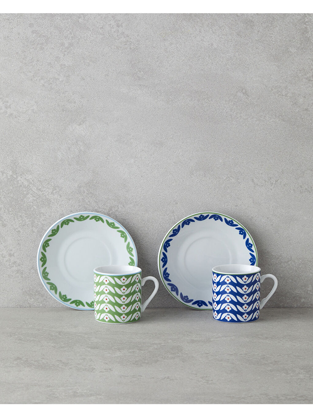 Nixie Porselen 4 Parça 2 Kişilik Kahve Fincan Takımı 80 ml Yeşil-Mavi-1