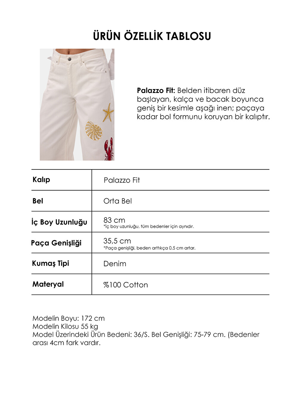 Kadın Kırık Beyaz 7s6-101 Palazzo Fit Özel Tasarım Denim Jean-4