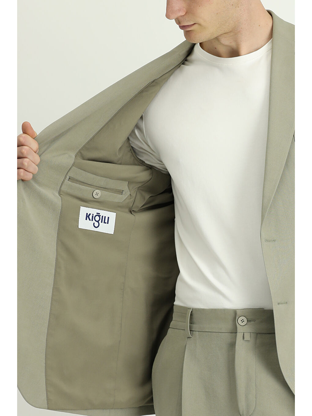 Haki 6 Drop Regular Fit Standart Kesim Beli Lastikli Torba Cep Modal Karışımlı Takım Elbise-5