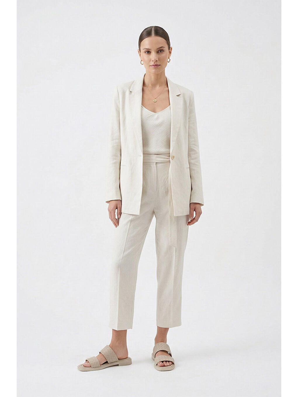 Bej Kadın YENİ BEJ Çift Bantlı Günlük Terlik-2