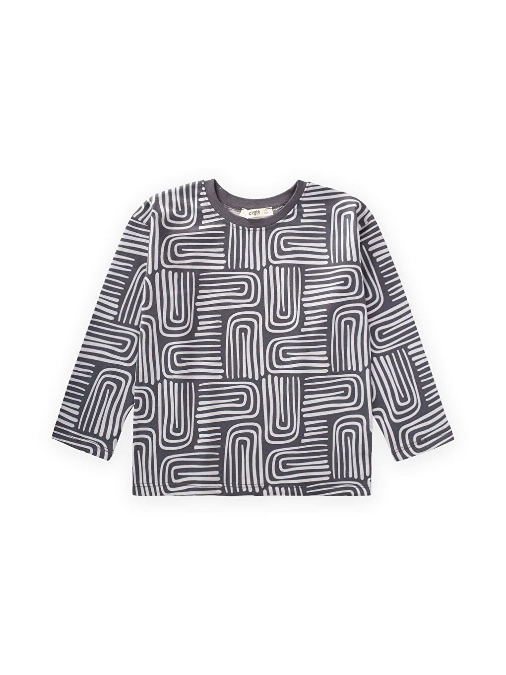 Antrasit Erkek Çocuk Uzun Kollu Desenli Tişört
