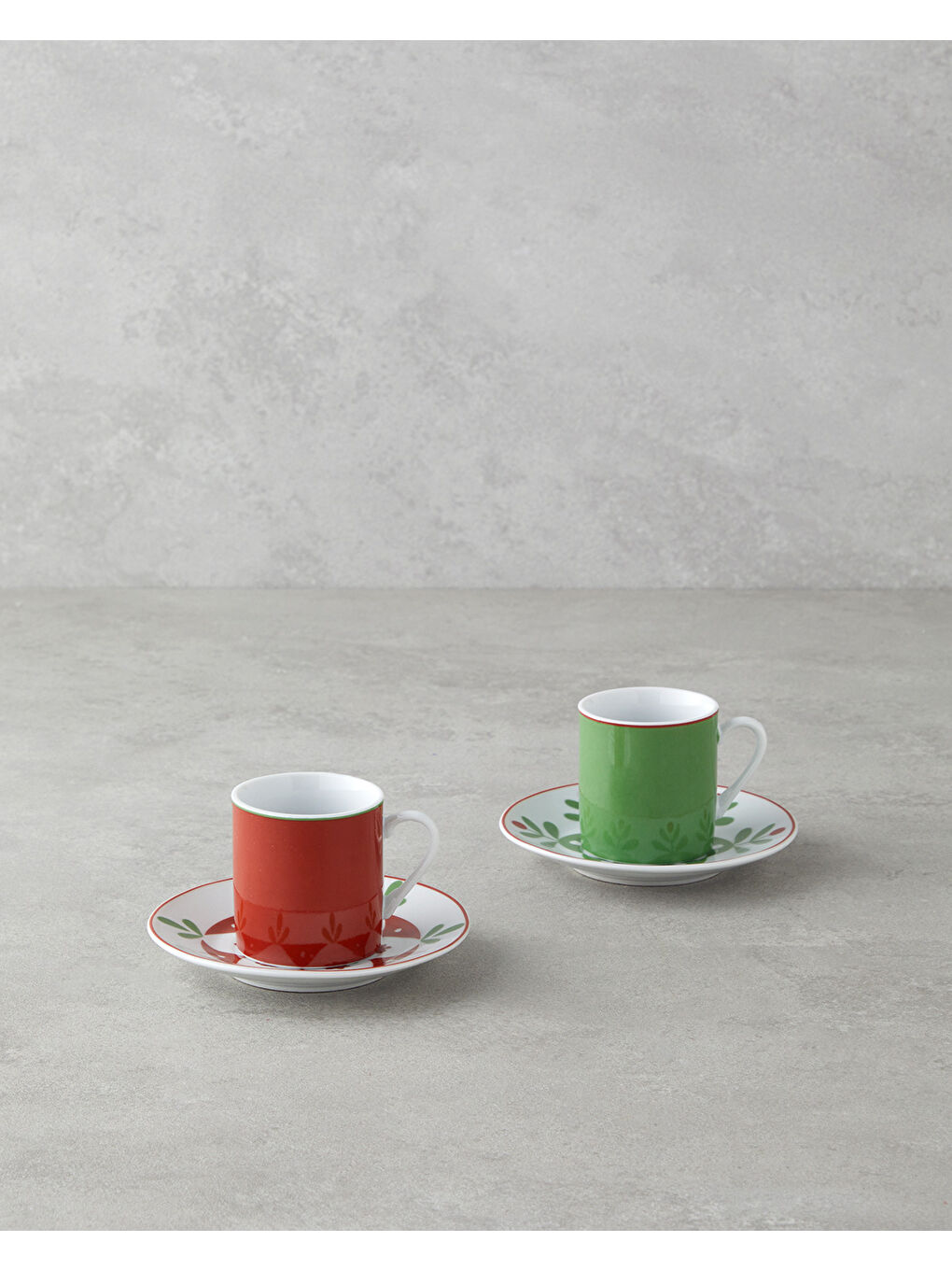 Vivy Porselen 4 Parça 2 Kişilik Kahve Fincan Takımı 80 ml Bordo-Yeşil