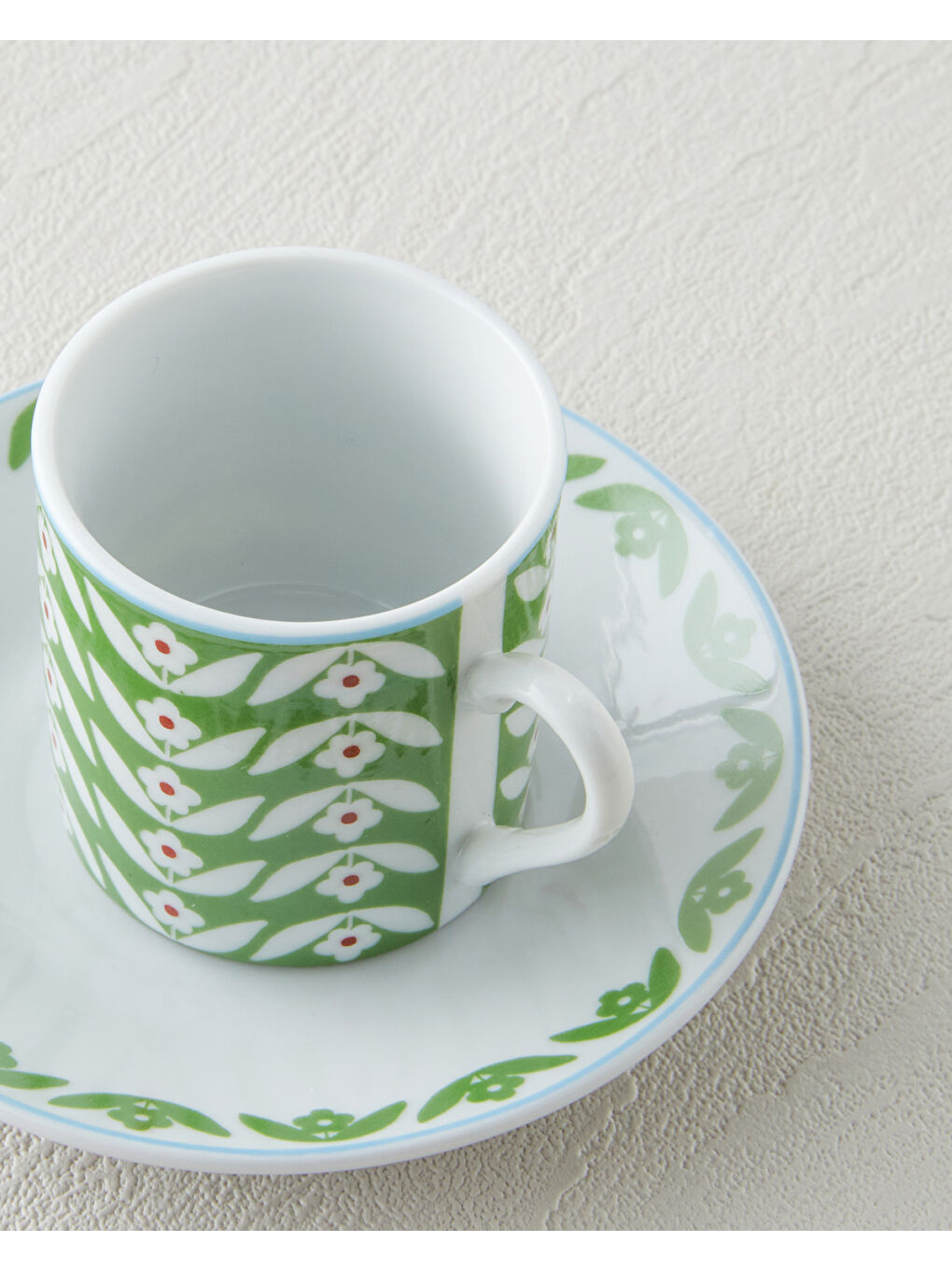 Nixie Flowery Porselen 12 Parça 6 Kişilik Kahve Fincan Takımı 80 ml Yeşil-Mavi-3