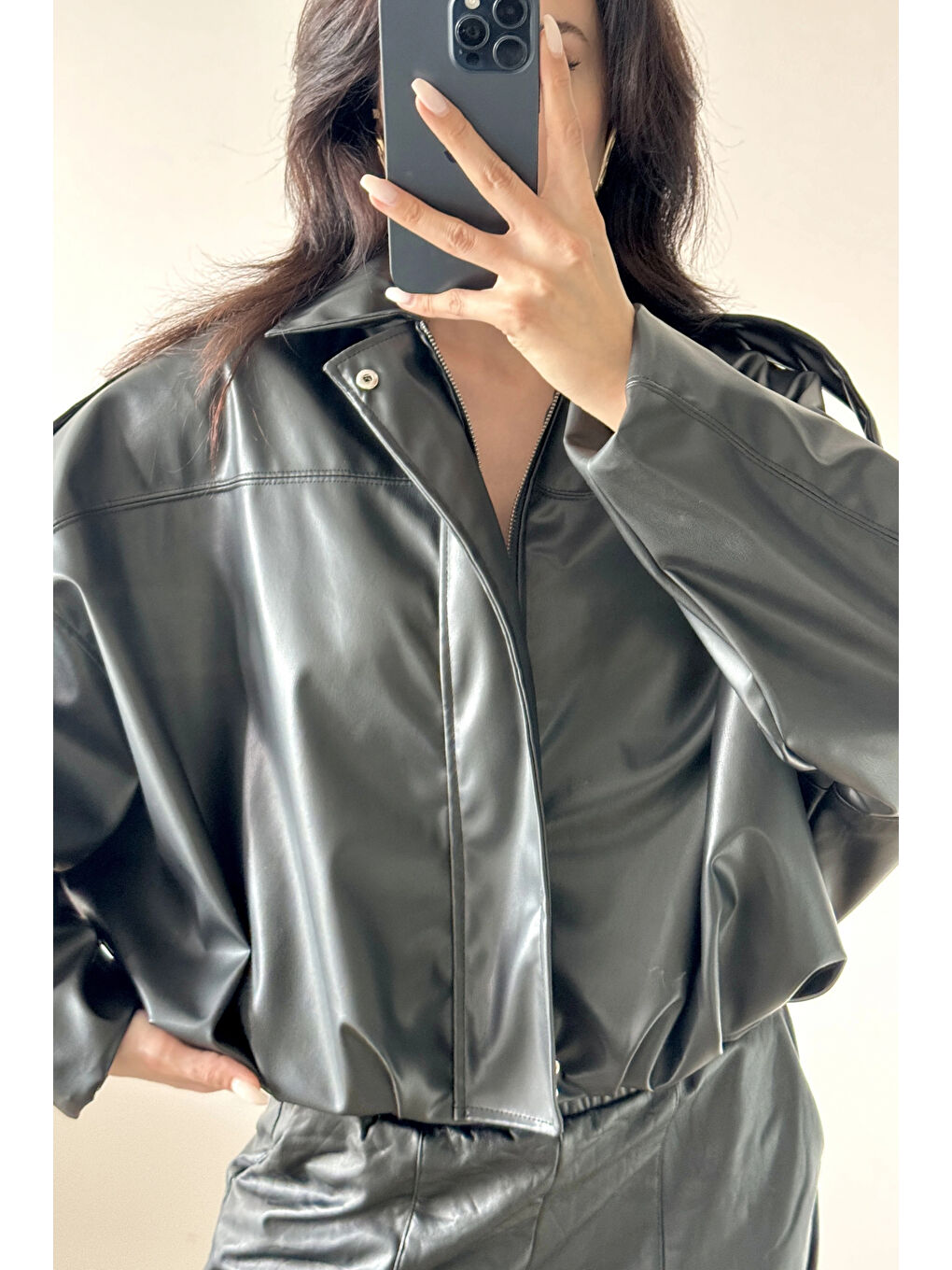 Kadın Siyah İnce Deri Ceket 0999-8501