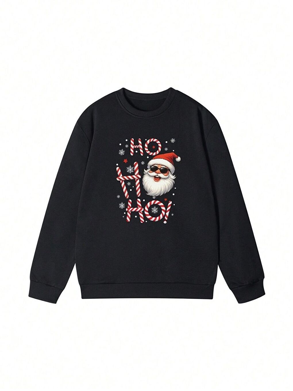 Siyah Ho Yılbaşı Baskılı Oversize Bisiklet Yaka Sweatshirt-1