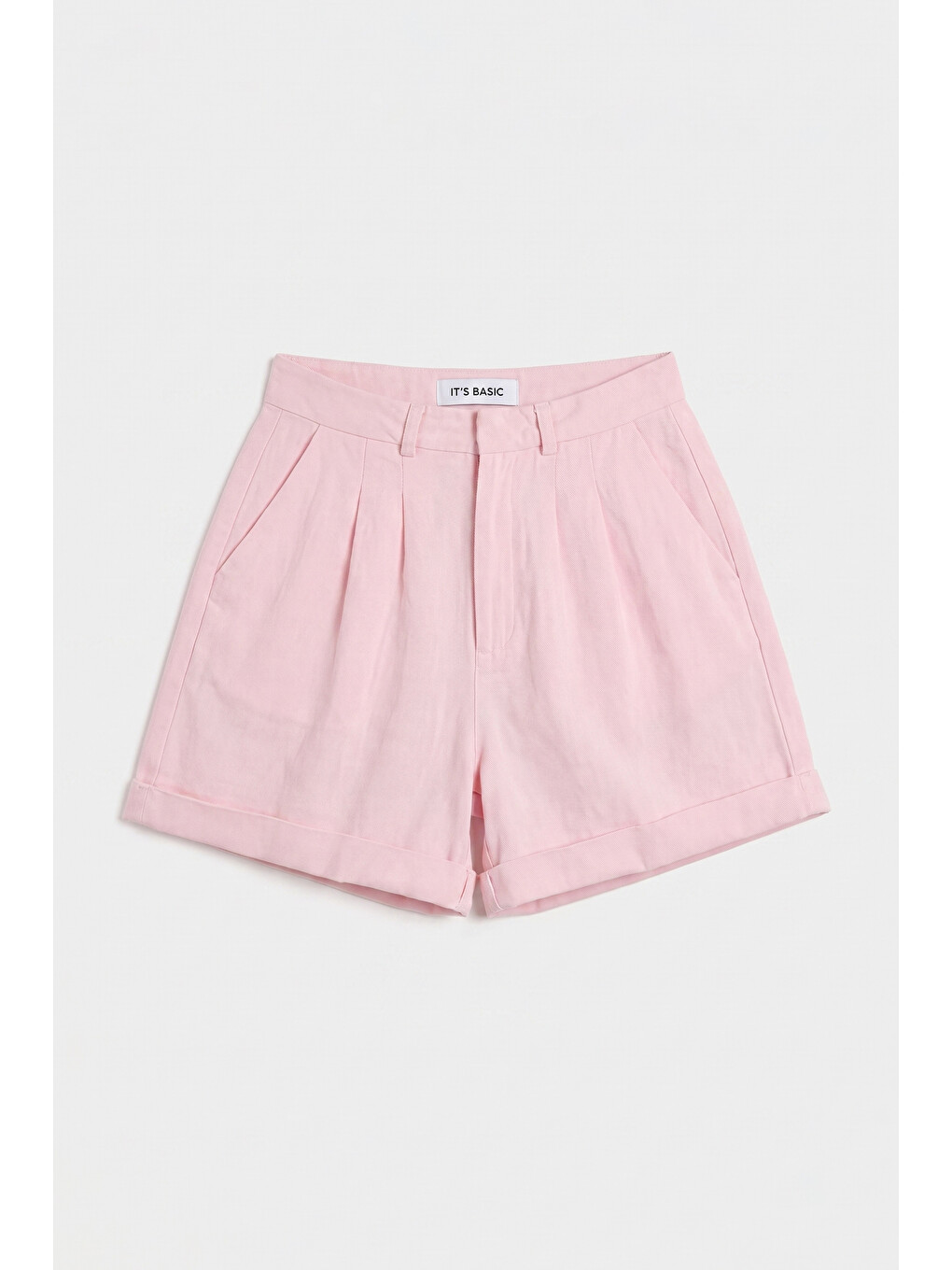 Kadın Pembe 6s6-98 Mom Relax Fit Organik Keten Kumaş Şort-1