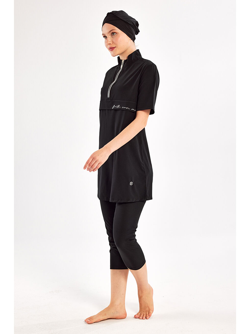 Kısa Kollu Spor Elastan Yarı Kapalı Mayo Yetta 1603 Siyah-2