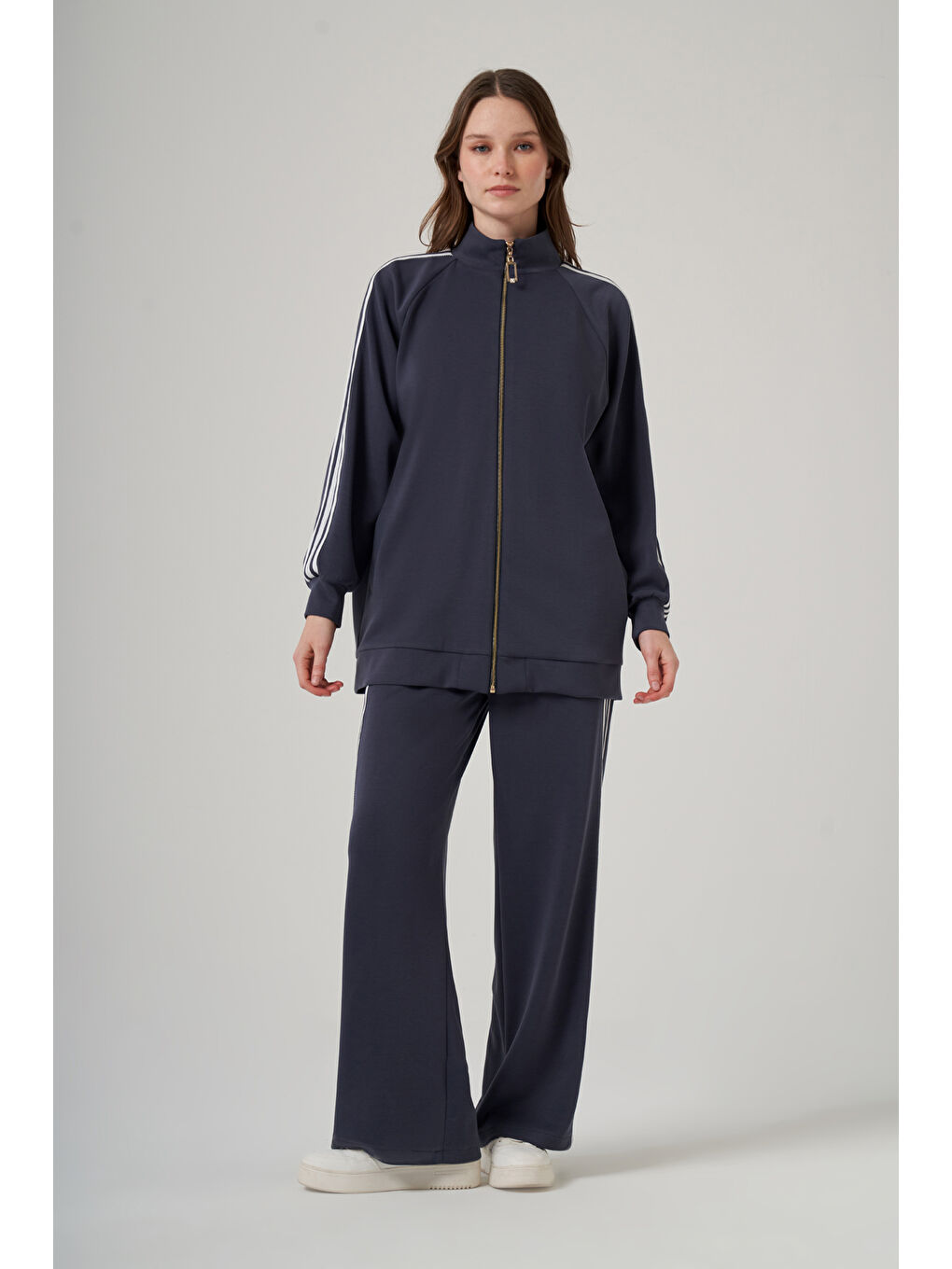 Fermuarı Taş Detaylı Pantolonlu Takım 1092 Lacivert-2