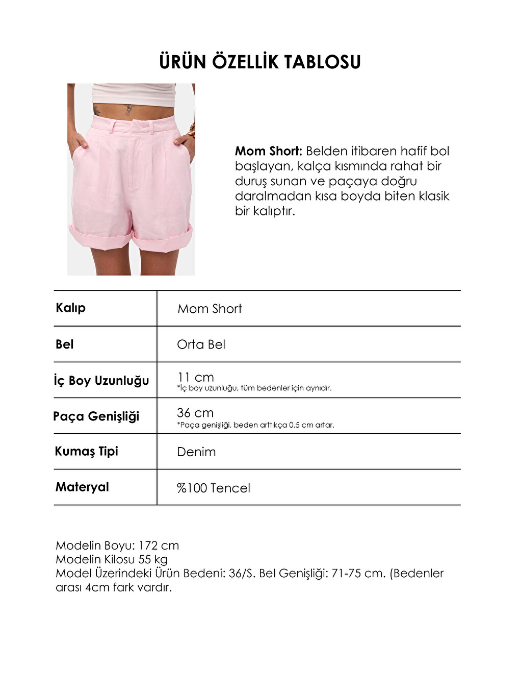 Kadın Pembe 6s6-98 Mom Relax Fit Organik Keten Kumaş Şort-4