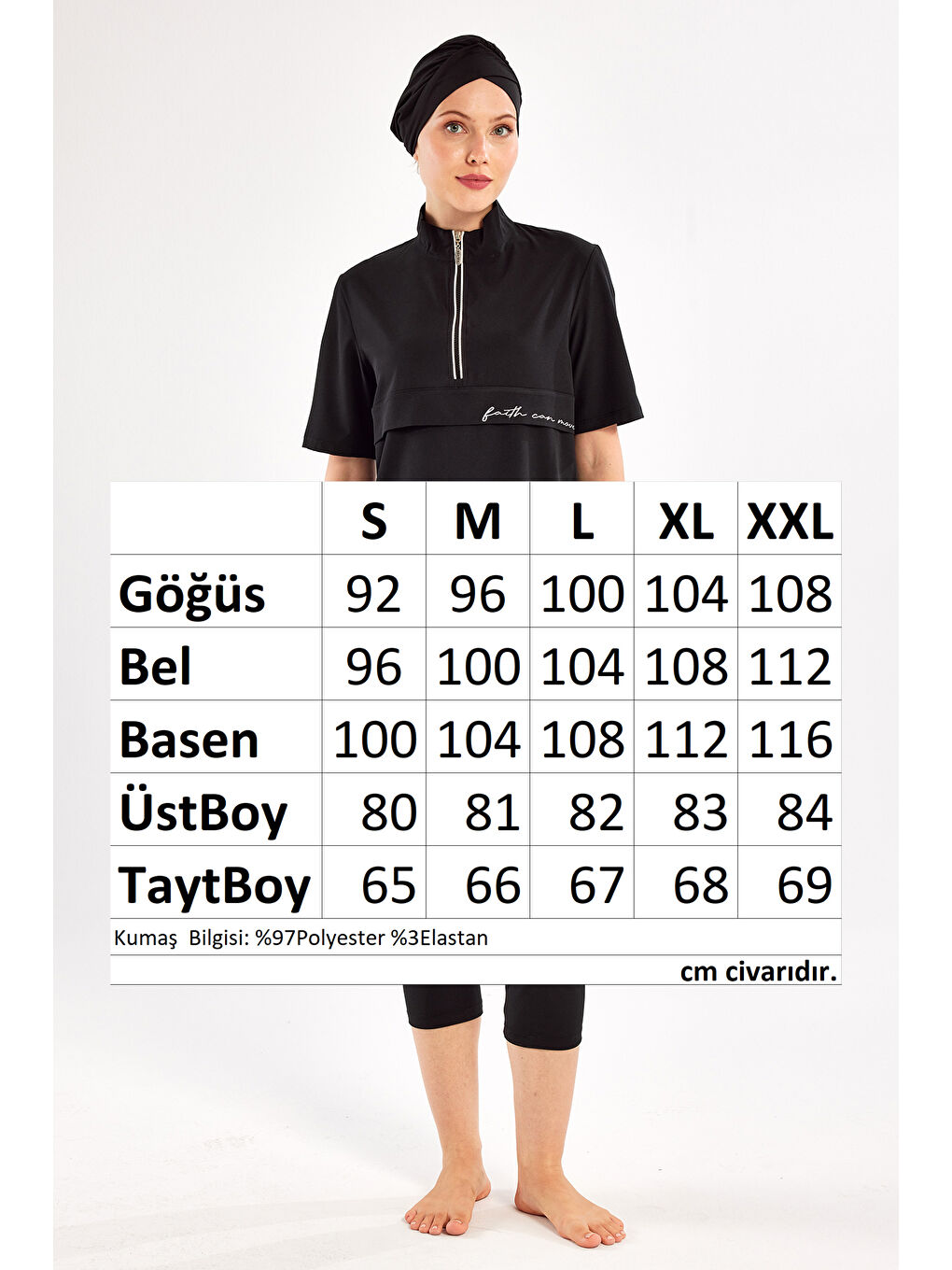 Kısa Kollu Spor Elastan Yarı Kapalı Mayo Yetta 1603 Siyah-4