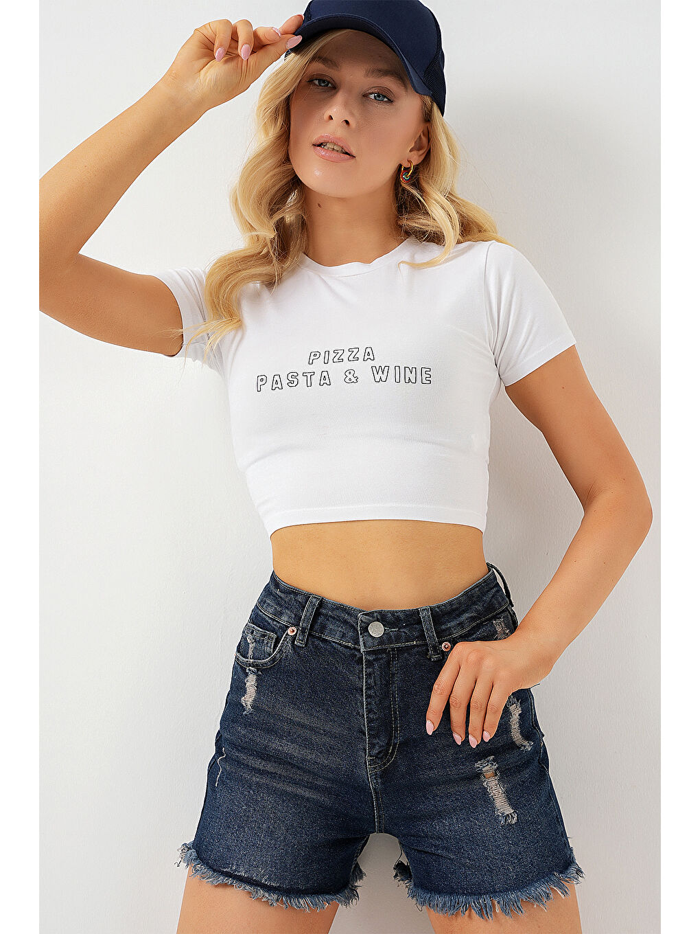 Kadın Püsküllü Jean Şort 5338   Lacivert