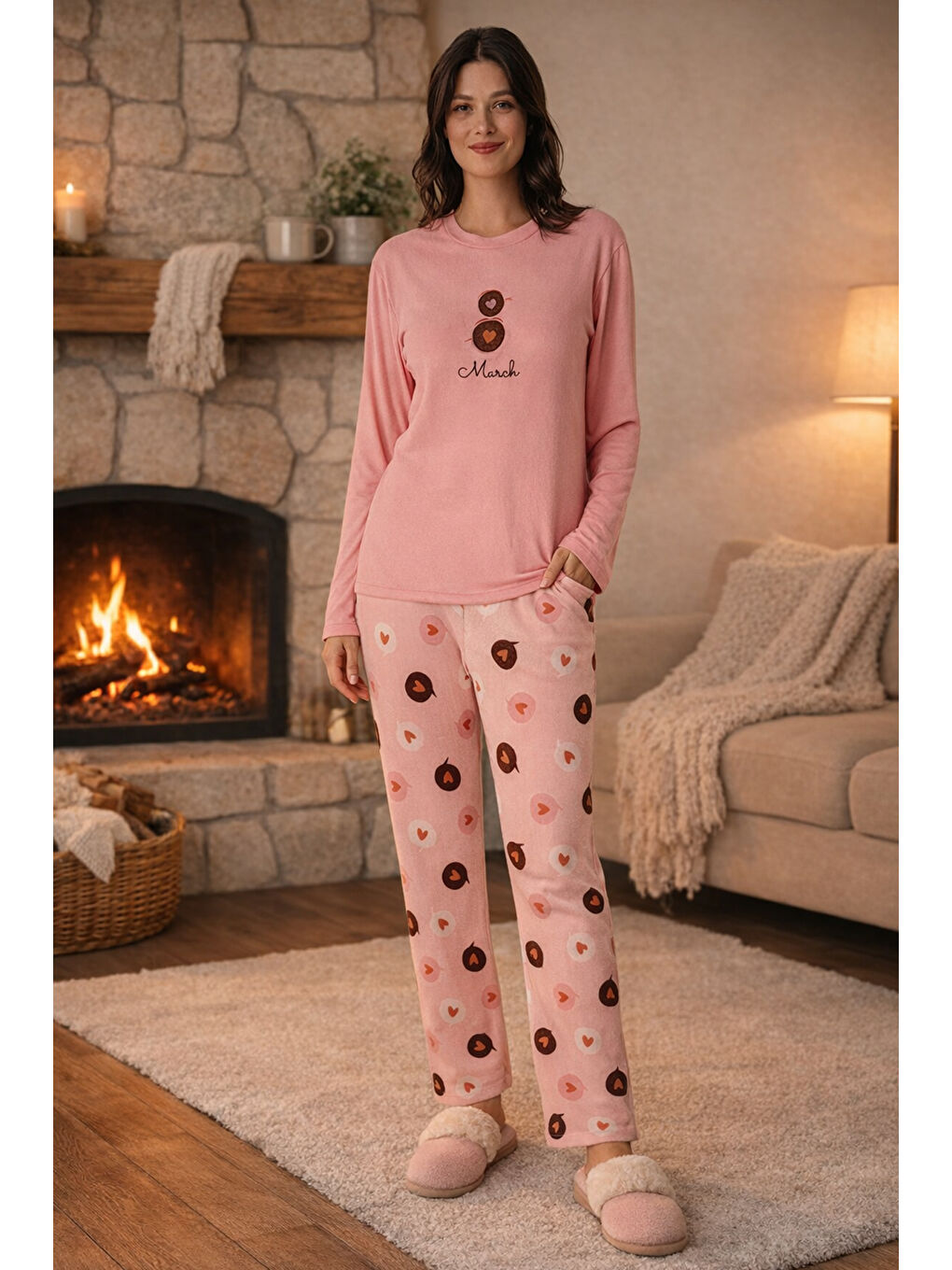 Kadın Termal Uzun Kol Pijama Takımı 4753 Pembe01-3