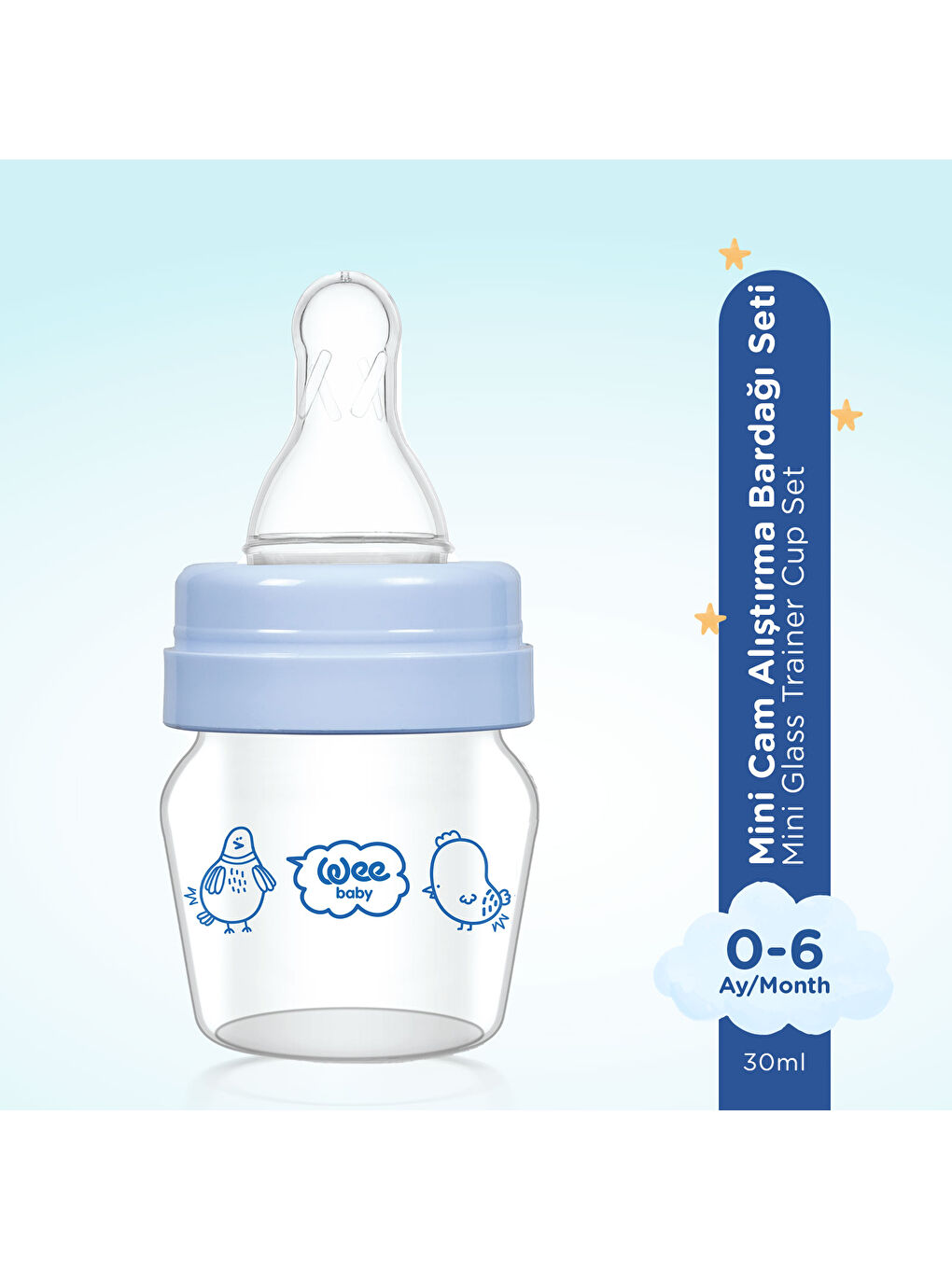 Mini Cam Alıştırma Bardağı Seti 30 ml - Mavi-1