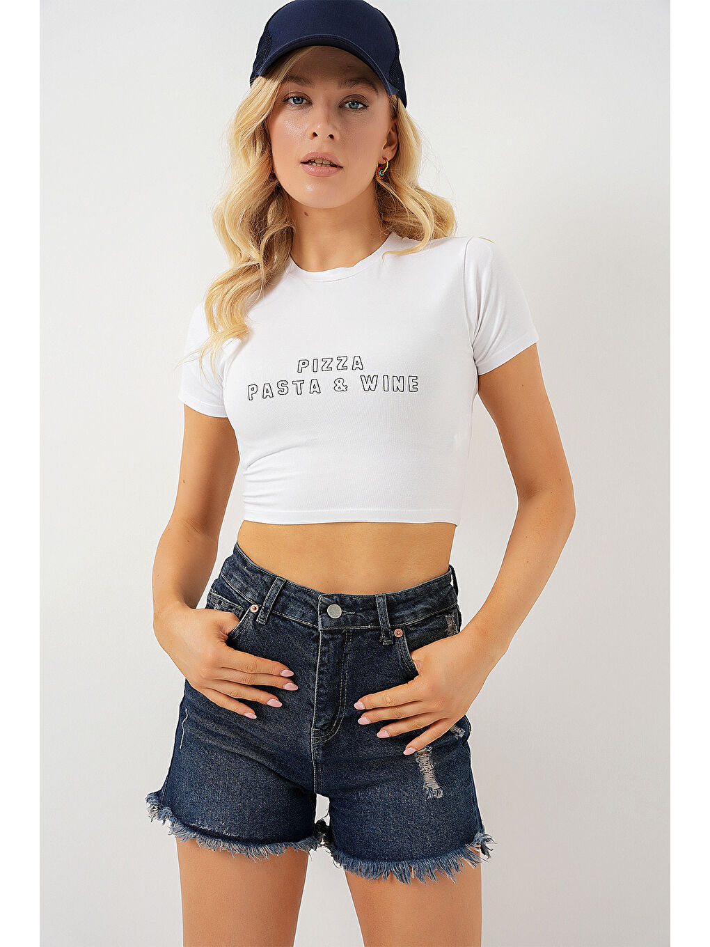 Kadın Püsküllü Jean Şort 5338   Lacivert-3