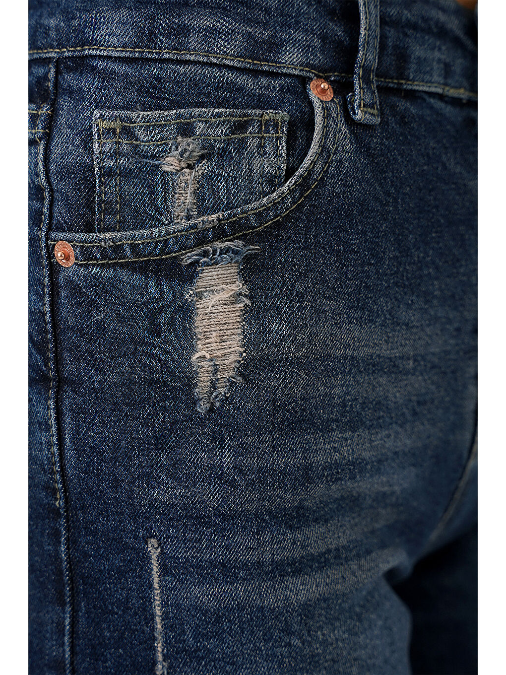 Kadın Püsküllü Jean Şort 5338   Lacivert-5