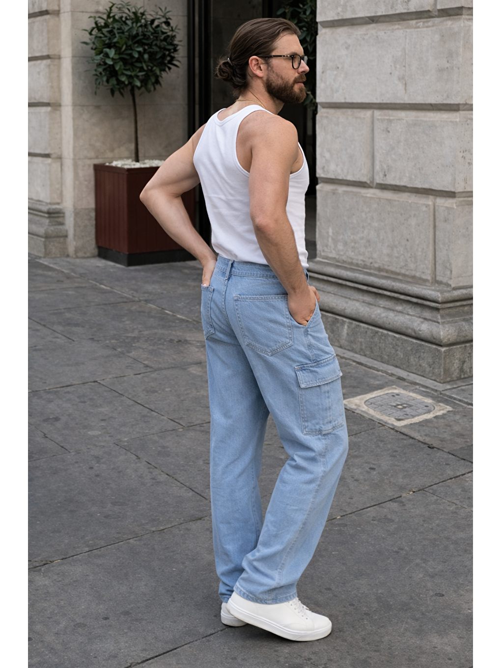 Erkek Günlük Kargo Cep B.Mavi Baggy Pantolon-1