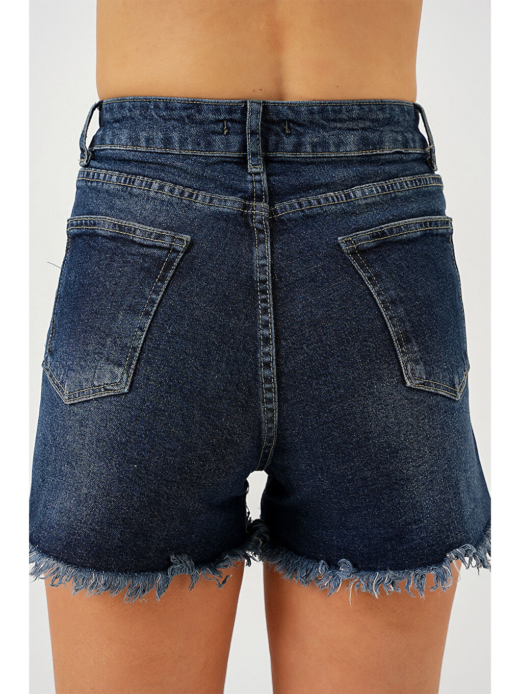 Kadın Püsküllü Jean Şort 5338   Lacivert-6