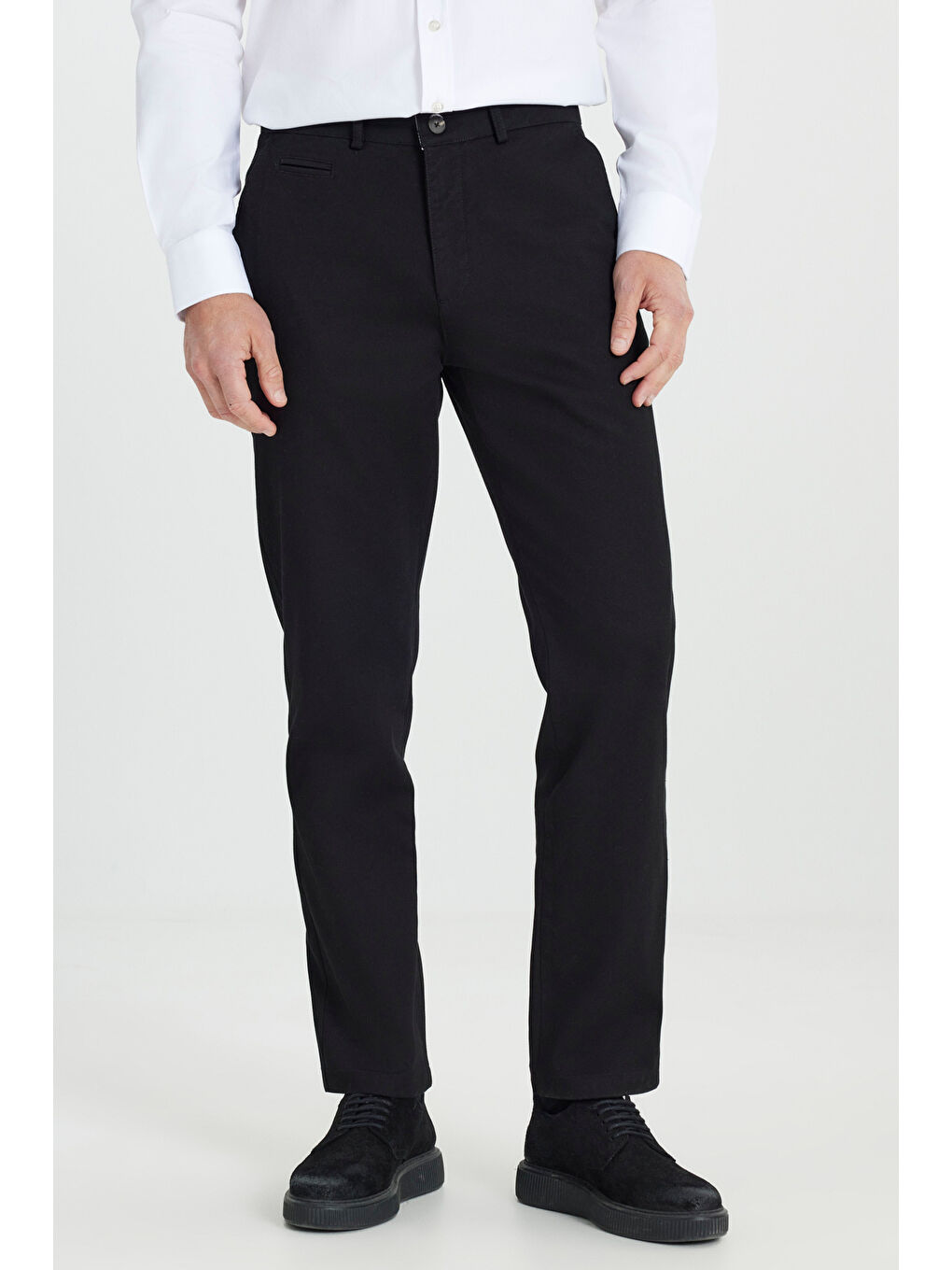 Erkek Siyah Comfort Fit Rahat Kesim Pamuklu Esnek Armürlü Yan Cep Pantolon